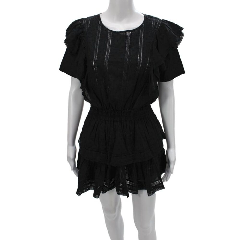 Love Shack Fancy Womens Fit & Flare Mini Dress Black Short Sleeve Size XS